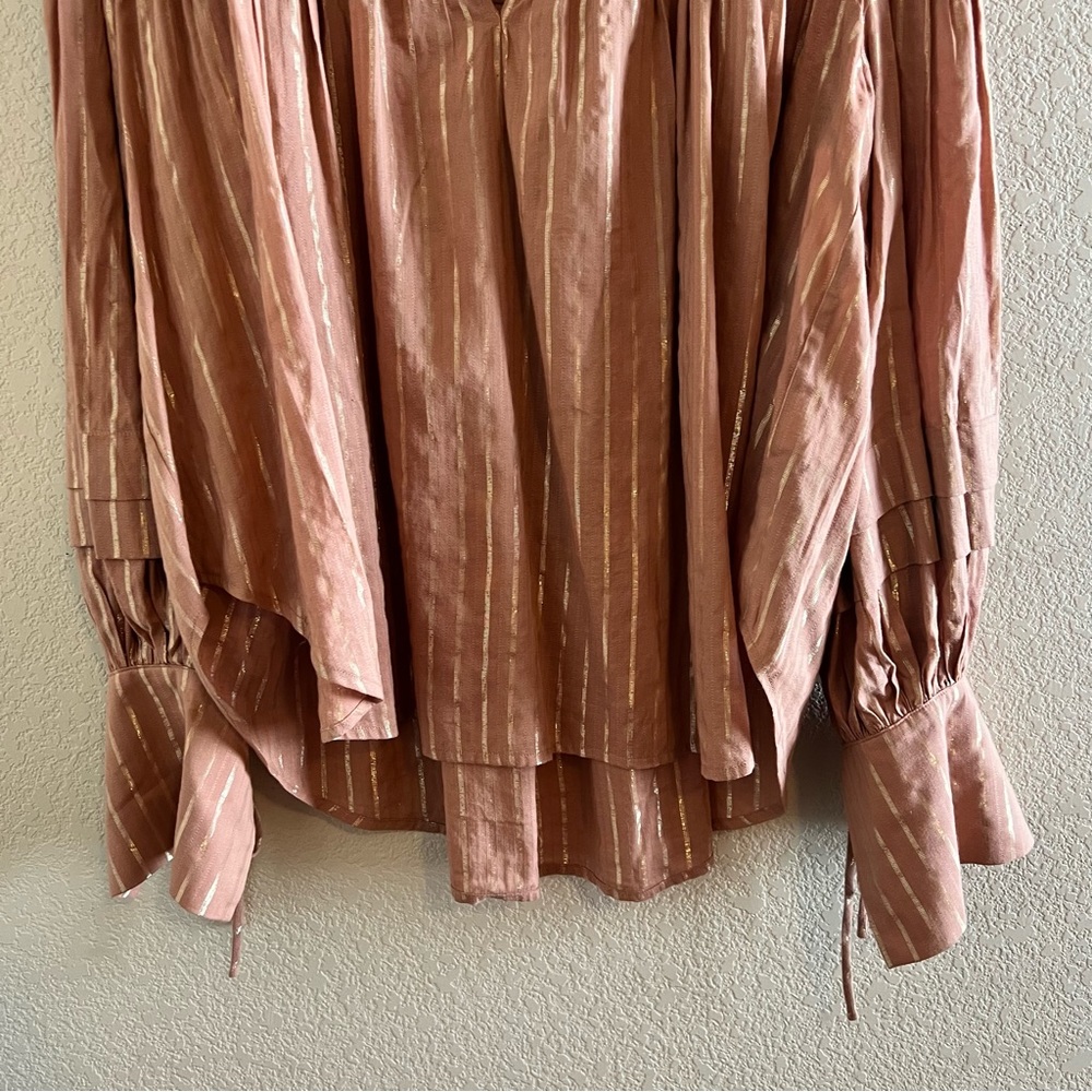Shona Joy Boho Balloon Sleeve Gold Metallic Blouse Size 8 - Picture 6 of 11